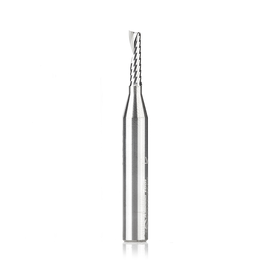 Amana Tool 51411 Solid Carbide CNC Spiral 'O' Single Flute, Plastic Cutting 1/8 Dia x 1/2 x 1/4 Shank x 2 Inch Long Up-Cut Router Bit   