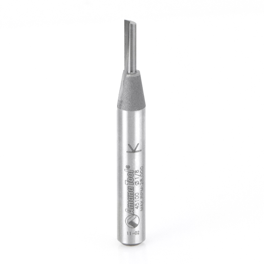 Amana Tool 45100 Carbide Tipped Straight Plunge Single Flute High Production 1/8 Dia x 7/16 x 1/4 Inch Shank