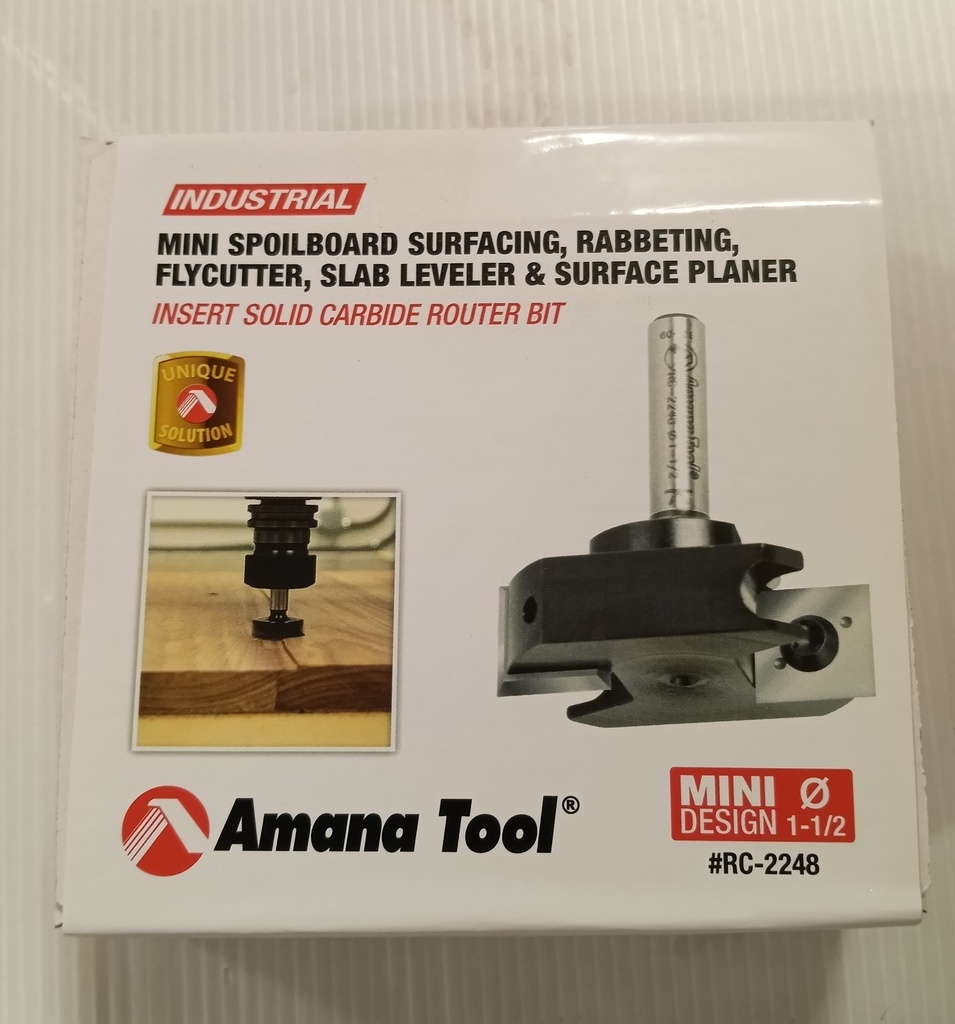 [RC-2248] Amana Tool RC-2248 Insert Carbide Mini Spoilboard Surfacing, Rabbeting, Flycutter, Slab Leveler & Surface Planer 1-1/2 Dia x 15/32 (12mm) x 1/4 Inch Shank Router Bit